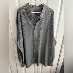 HB Harbor Bay Black White Gingham Plaid Long Sleeve Button Men's Size 4XL Office